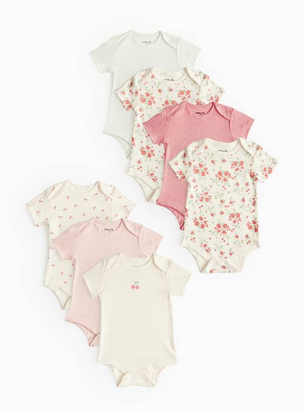 Pink Printed Short Sleeve Bodysuit 7 Pack 12-18 months